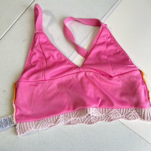 Y2K Crochet Crop Top Multicolor Size XS Babydoll Halter Boho Hippie - Picture 7 of 9